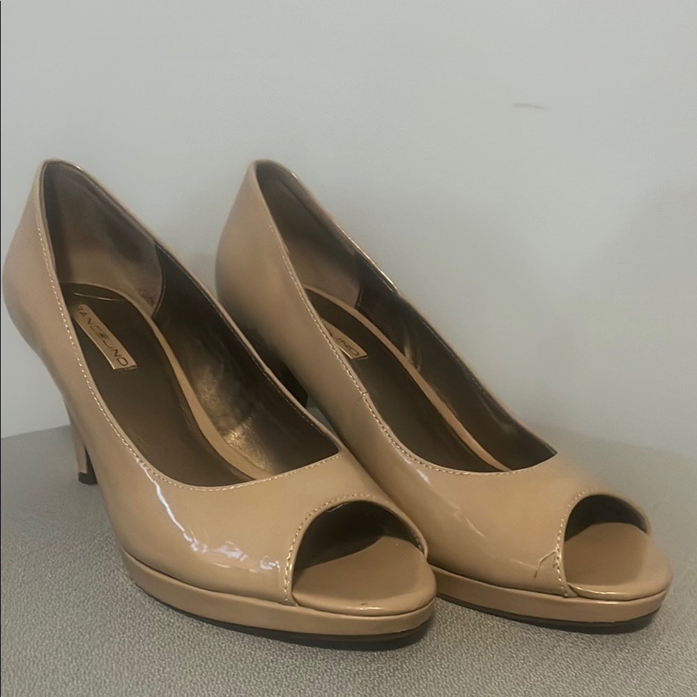 Bandolino Nude Patent Peep-Toe Heels